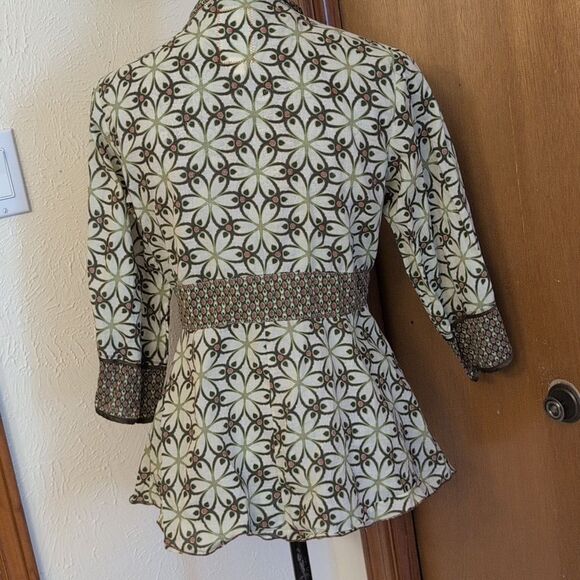 Burning Torch Anthropologie lightweight cotton kimono tie front green pattern M - Picture 4 of 10